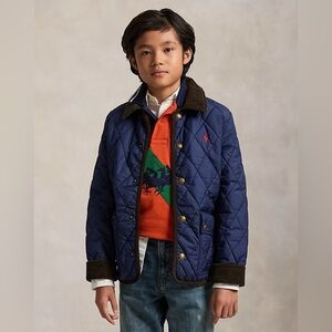 Polo Ralph Lauren Boys Quilted Barn Jacket Black Brown Hooded Size 10